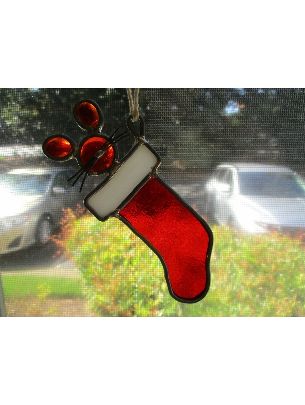 Signed Grove 239 Stained Glass Christmas Stocking Mouse Ornament Limited